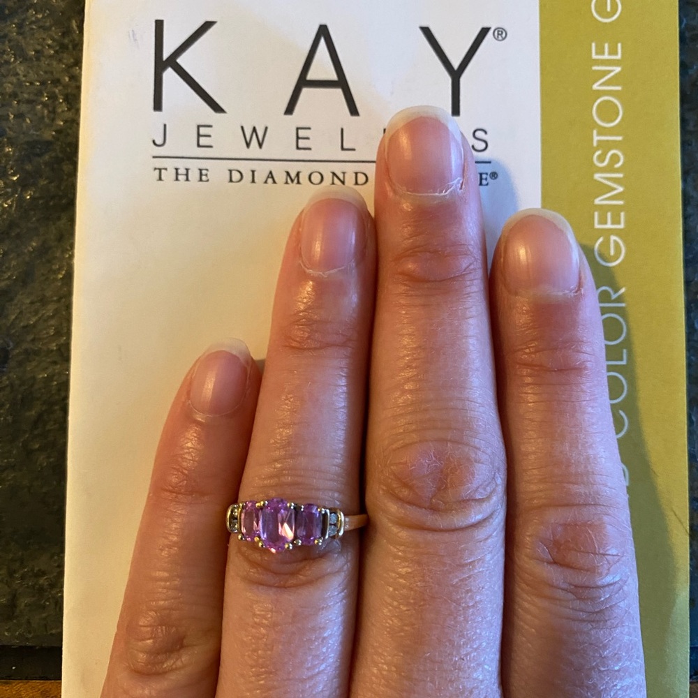 10k yellow gold 3 stone pink amethyst